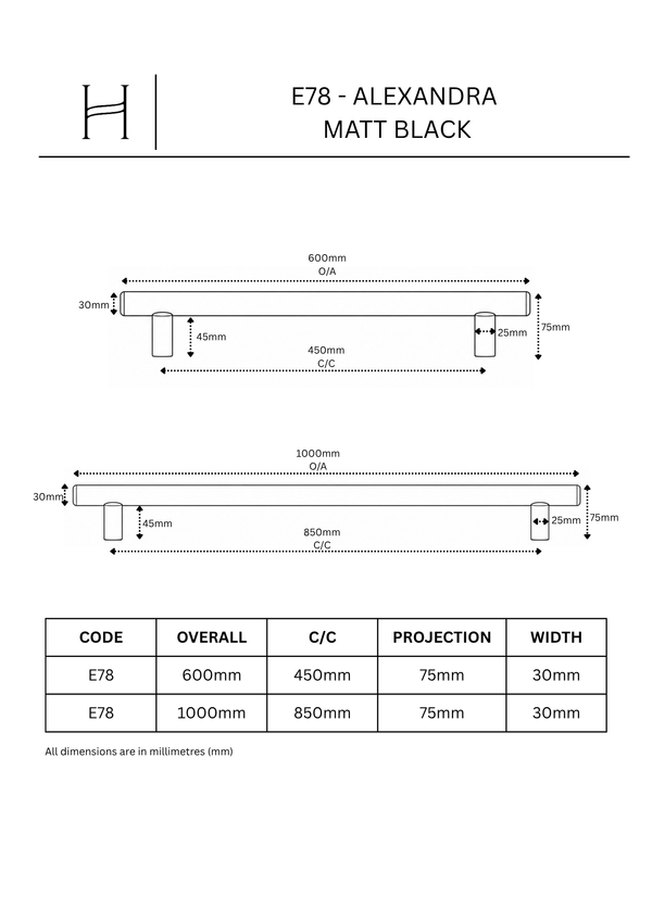 E78 - Alexandra Matt Black Entrance Handle