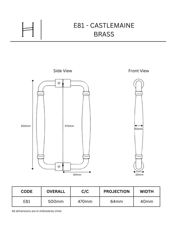E81 - Castlemaine Brass Entrance Handle