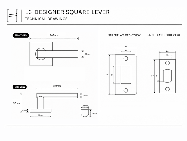 L3 - Designer Square Brushed Stainless Steel Lever