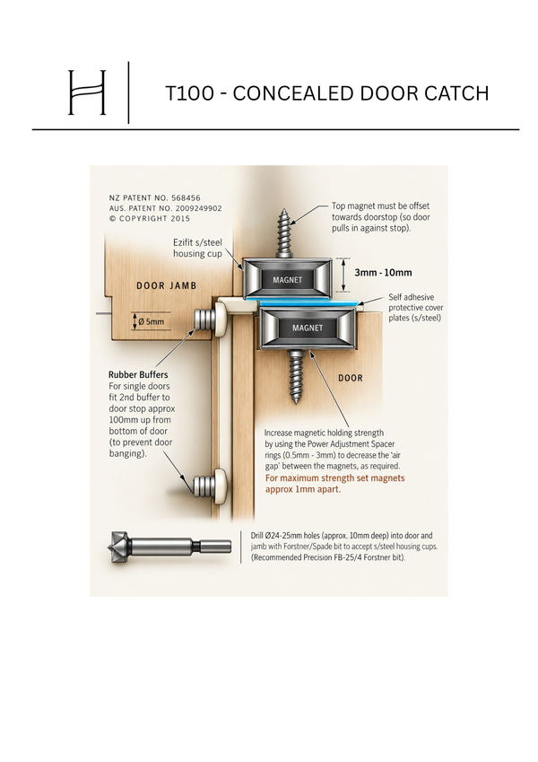 T100 - Concealed Magnetic Door Catch