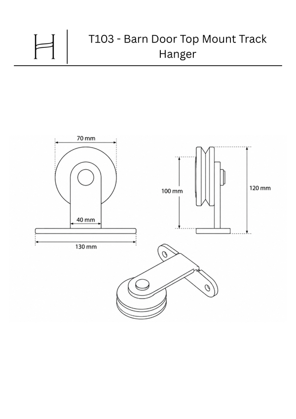 T103 - Barn Door Top Mount Track Hanger