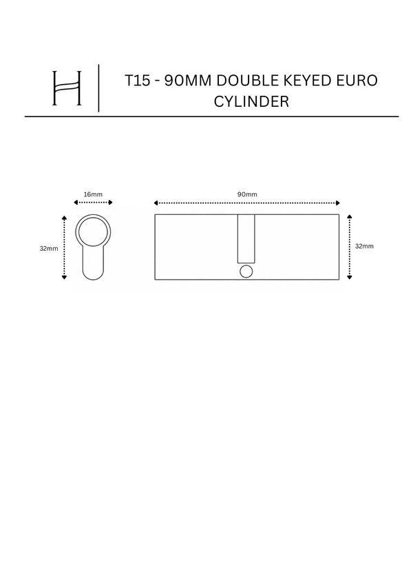 T15 - 90mm Double Keyed Euro Cylinder