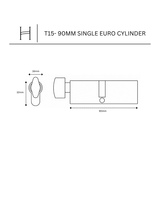 T15- 90mm Single Euro Cylinder