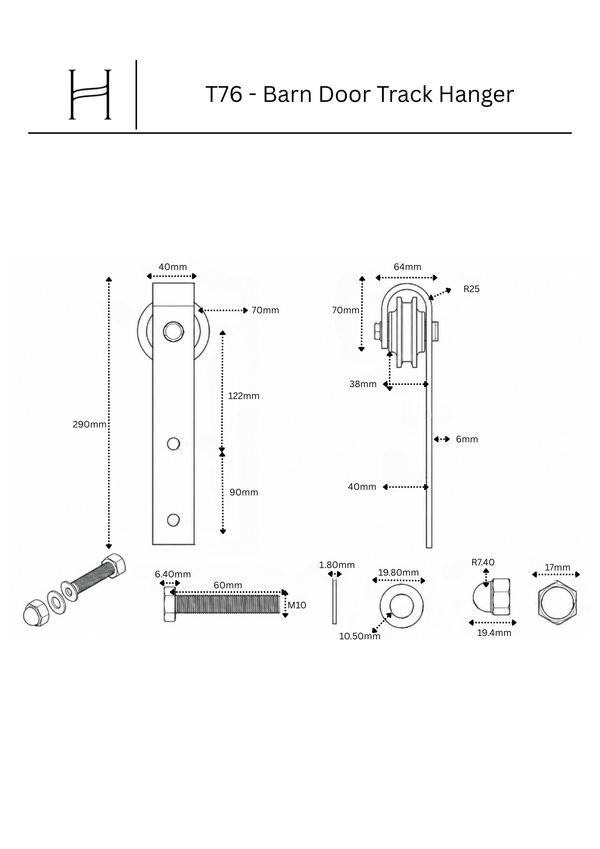 T76 - Barn Door Track Hanger