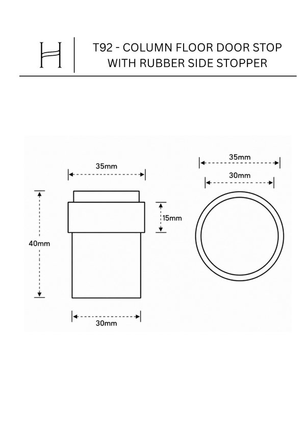 T92 - Column Floor Door Stop with Rubber Side Stopper