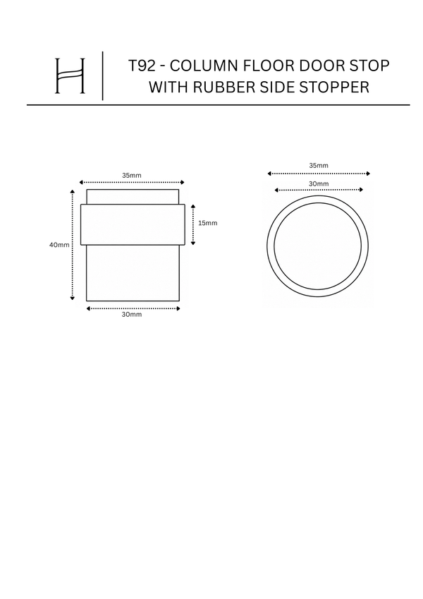 T92 - Column Floor Door Stop with Rubber Side Stopper