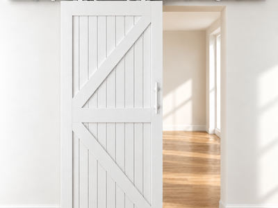 T94 - Matt White Top Mount Barn Door Kit