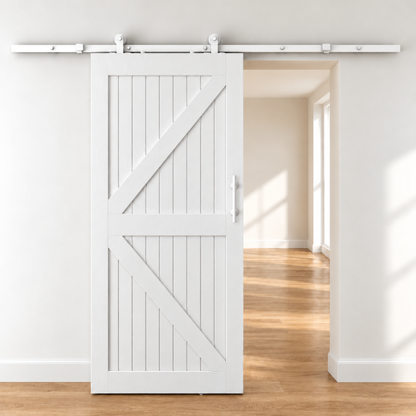 T94 - Matt White Top Mount Barn Door Kit