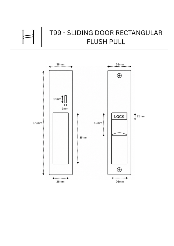 T99 - Sliding Door Rectangular Flush Pull