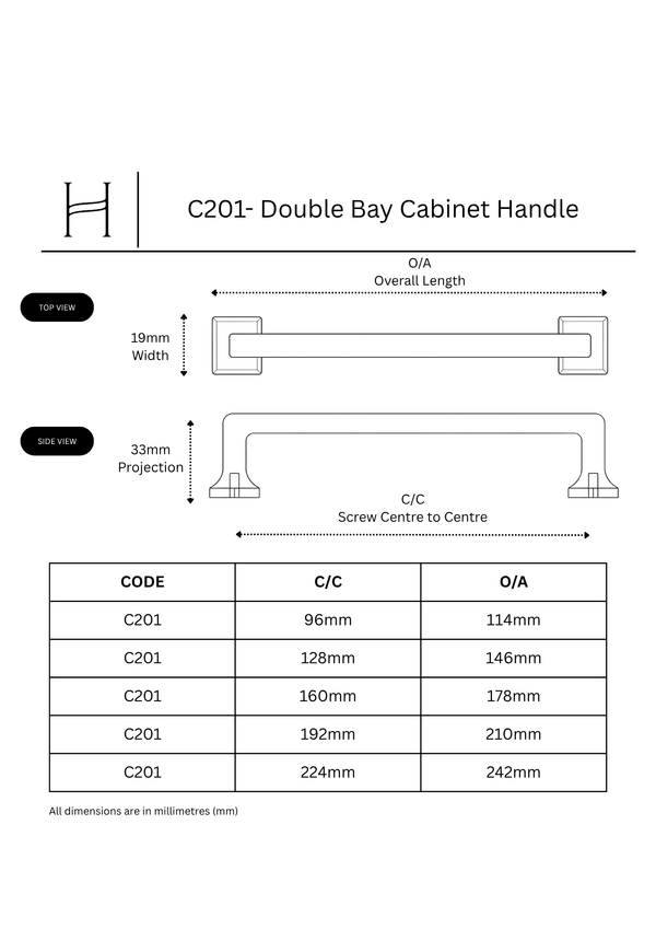 C201- Double Bay Cabinet Handle