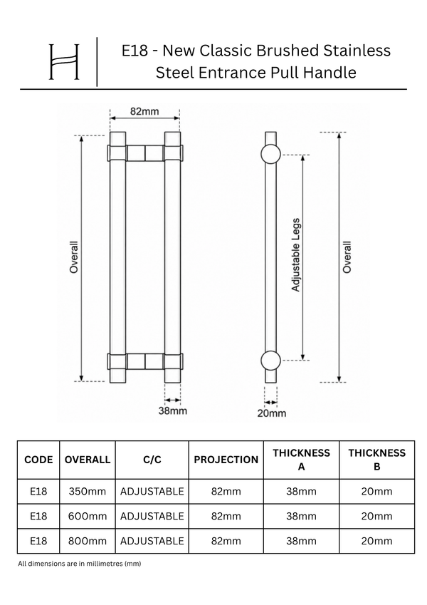E18 - New Classic Brushed Stainless Steel Entrance Pull Handle