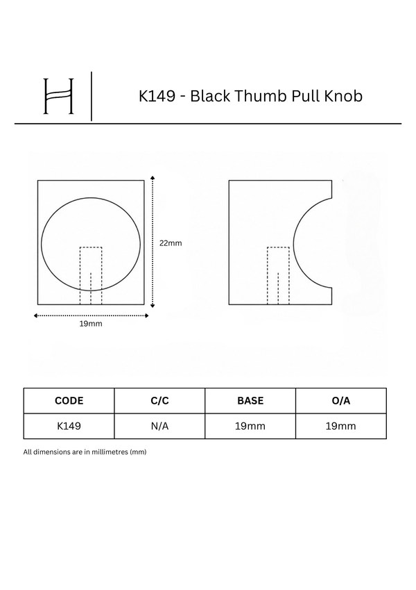 K149 - Black Thumb Pull Knob