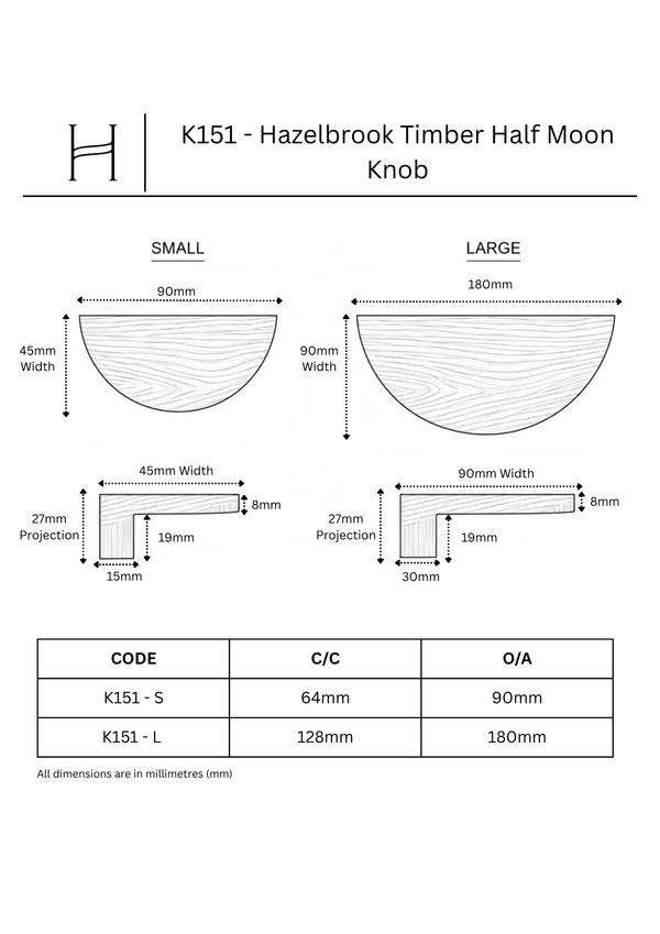 K151 - Hazelbrook Timber Half Moon Knob