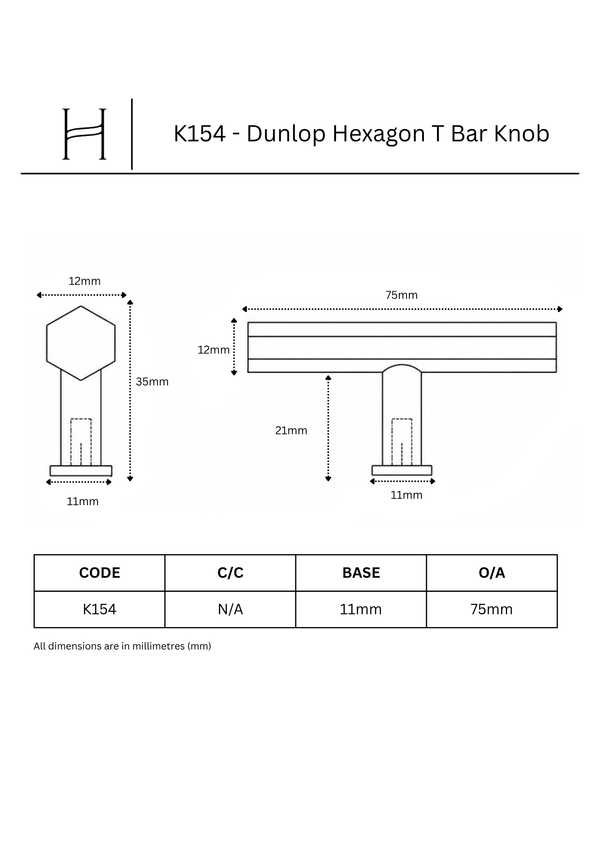 K154 - Dunlop Hexagon T Bar Knob