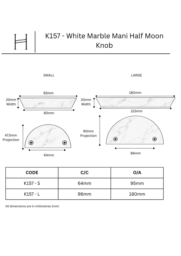 K157 - White Marble Mani Half Moon Knob