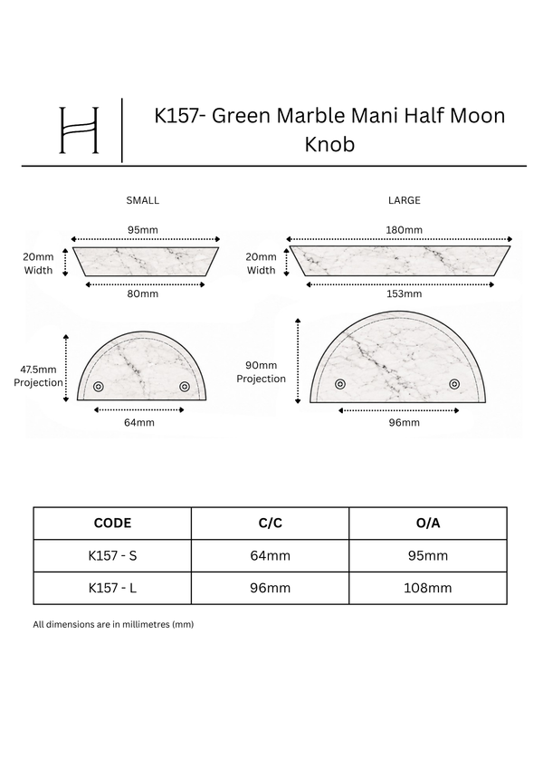 K157- Green Marble Mani Half Moon Knob