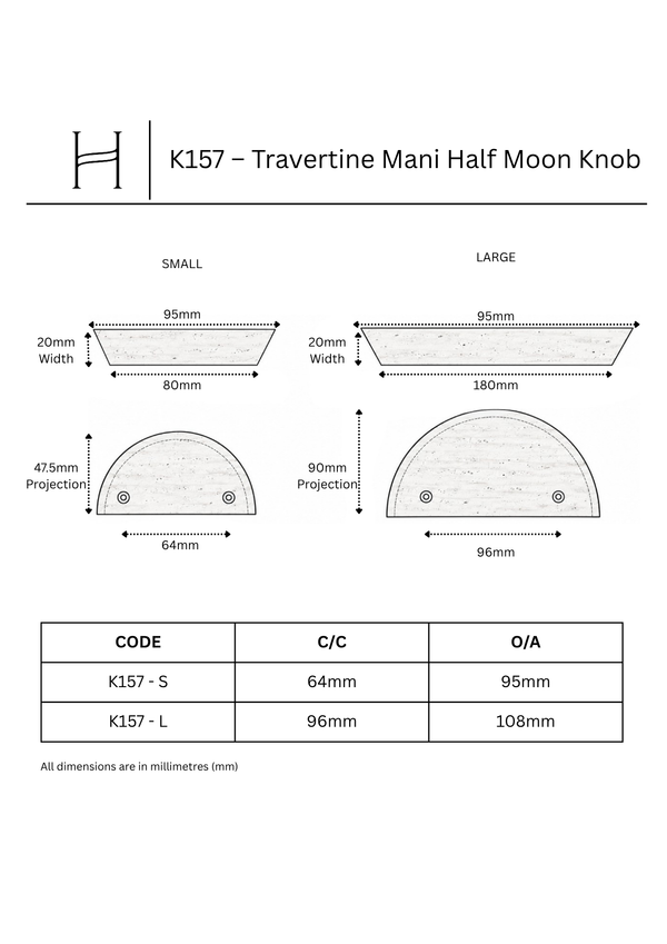 K157 – Travertine Mani Half Moon Knob