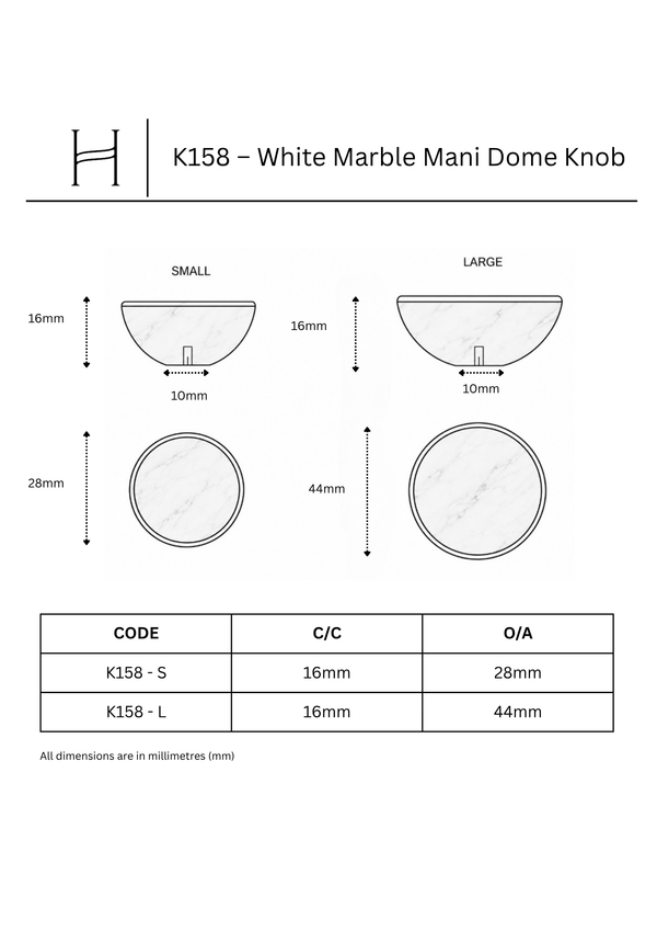 K158 – White Marble Mani Dome Knob