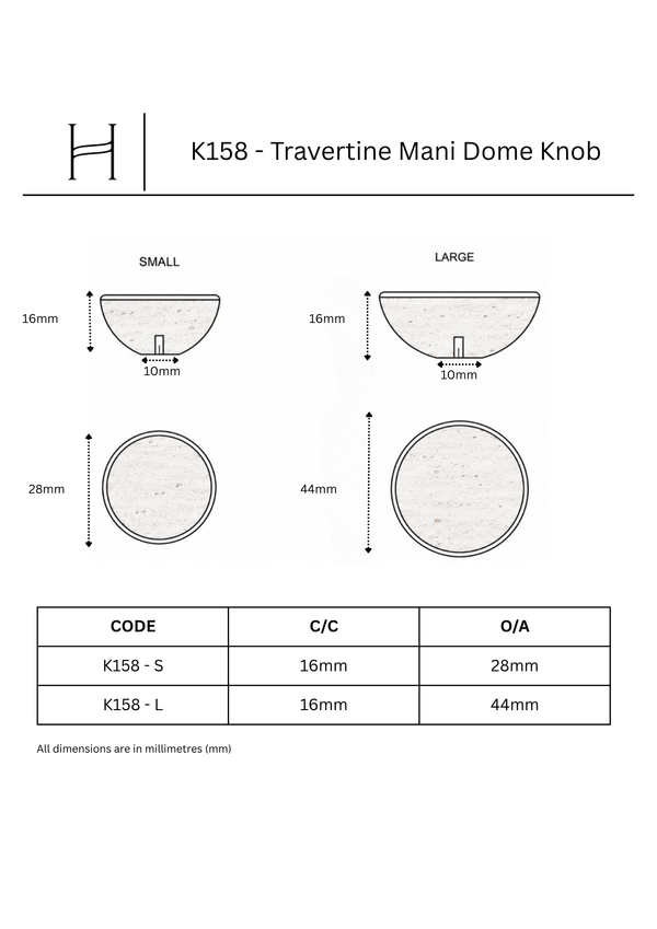 K158 - Travertine Mani Dome Knob