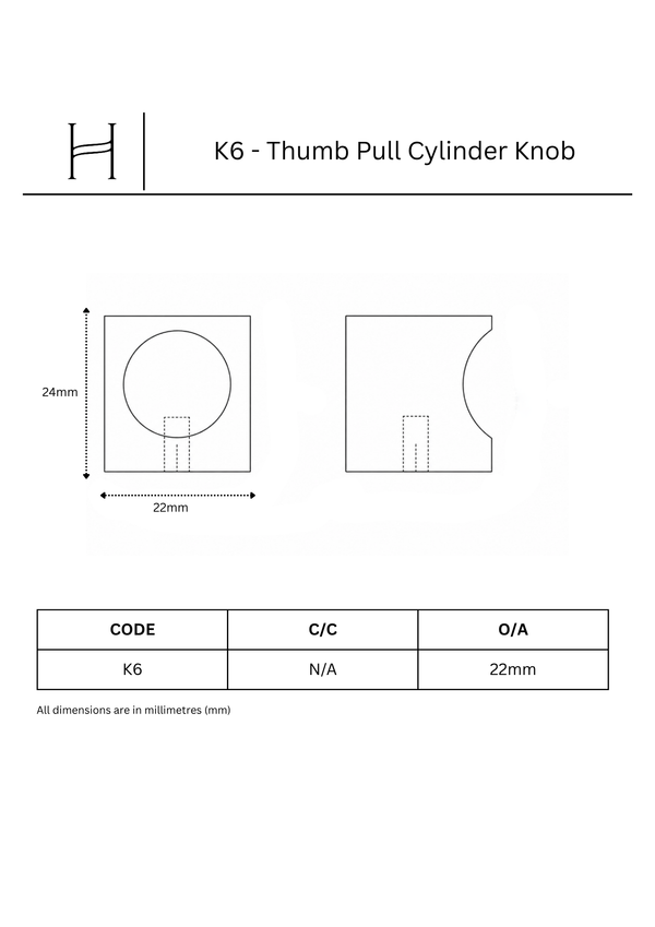 K6 - Thumb Pull Cylinder Knob