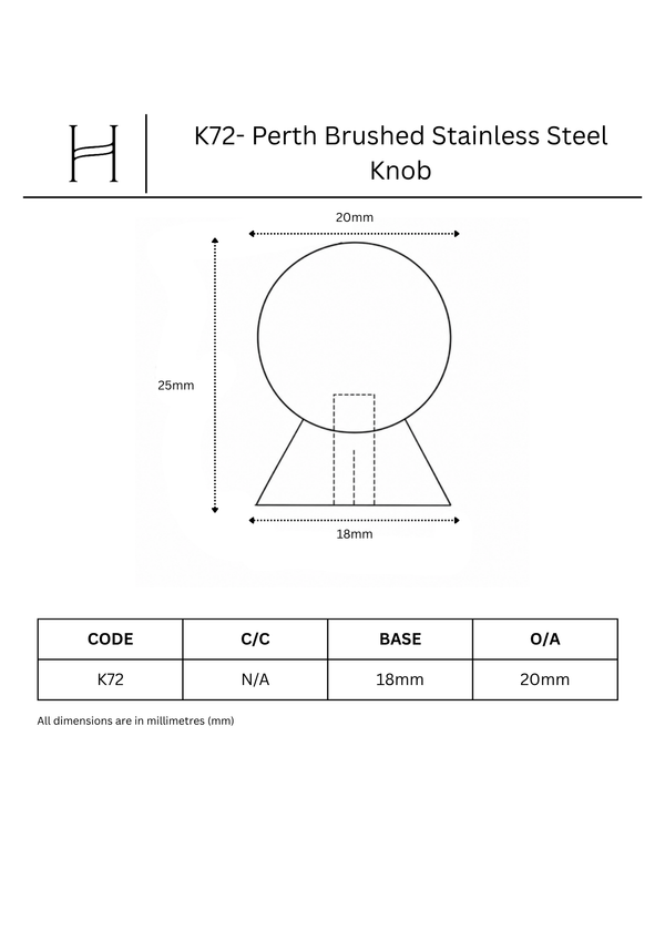 K72- Perth Brushed Stainless Steel Knob