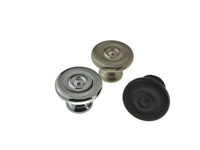 Black, Chrome OR Satin Nickel Round Decorative Knob Cabinet Knob (K82 Fitzroy)
