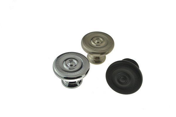 Black, Chrome OR Satin Nickel Round Decorative Knob Cabinet Knob (K82 Fitzroy)