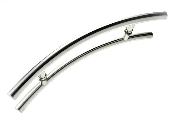 Brushed Stainless Steel Curved Round Handle Entrance Pull Handles (E17 Prestige) compressed