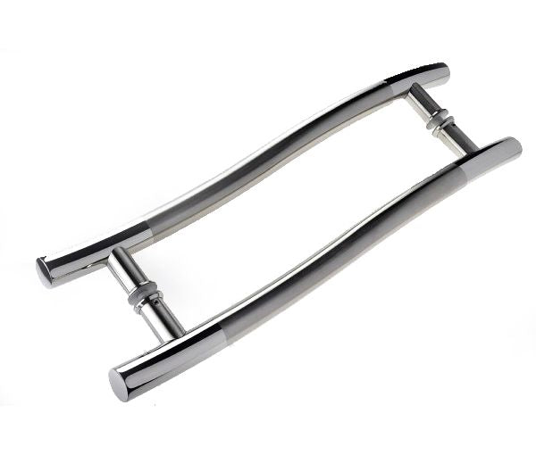 Brushed Stainless Steel and Polished Stainless Steel S Curved Handle Entrance Pull Handles (E29 PSS New Décor) compressed