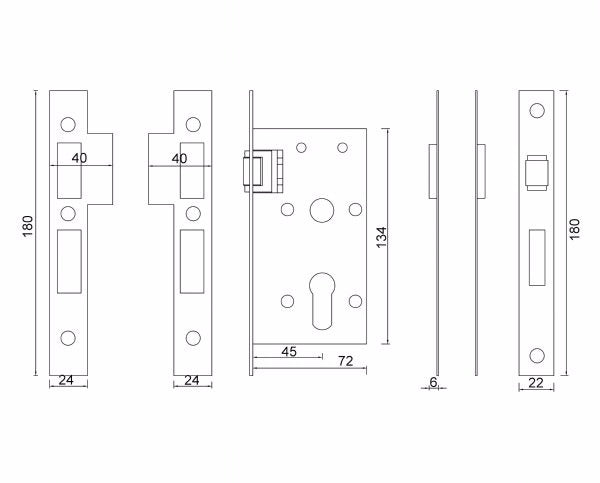 Diagram Brushed Stainless Steel 45mm Roller Mortise Lock Door Hardware Locks & Accessories (T3-45 45mm Roller Mortise Lock) compressed