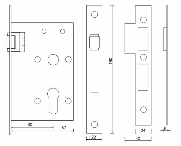 Diagram Brushed Stainless Steel 60mm Roller Mortise Lock Door Hardware Locks & Accessories (T3-60 60mm Roller Mortise Lock) compressed (1)