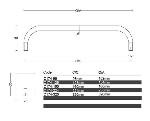 Diagram Brushed Stainless Steel Flat Wide D Handle Cabinet Handle (C174 Ryanston)