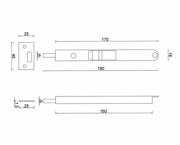 Diagram Brushed Stainless Steel Flush Bolt Door Hardware Flush Bolts (T10 Flush Bolt) compressed