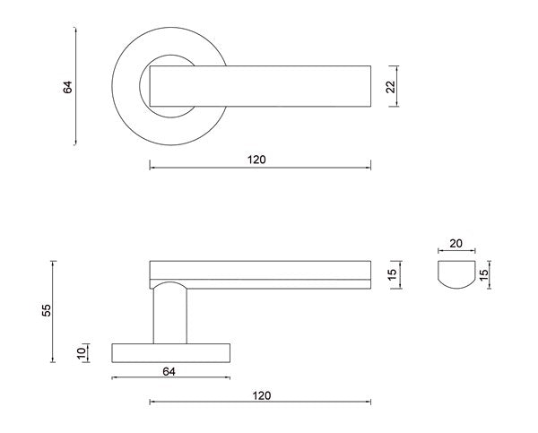 Diagram Brushed Stainless Steel Square with Rounded Back Handle and Round Back Plate Door Handles Levers (L3 RD Designer Round)