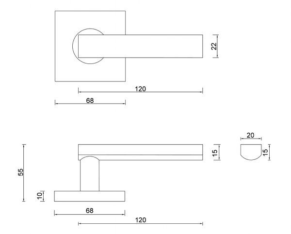 Diagram Brushed Stainless Steel Square with Rounded Back Handle and Square Back Plate Door Handles Levers (L3 SQ Designer Square) compressed