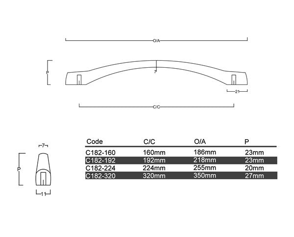 Diagram Chrome OR Satin Nickel Slimline Decorative Bow Cabinet Handle (C182-Stradbroke)