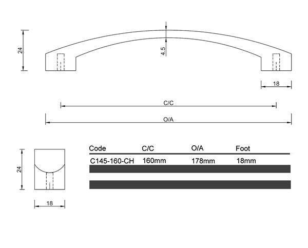 C145 - Bellmere Chrome Cabinet Handle