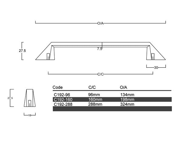 Diagram Gunmetal Grey Angled Straight Bar Handle Cabinet Handle (C192 Wyndham)