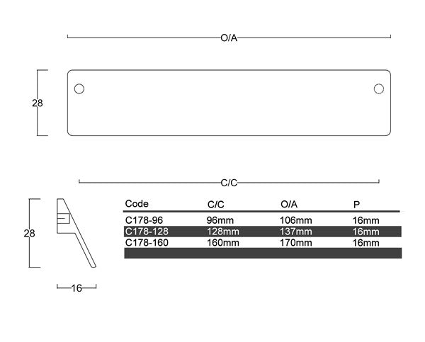 Diagram Satin Nickel, Black or Gunmetal Grey Angled Straight Bar Handle (C178 Casey )