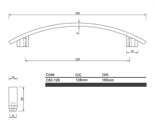 Diagram Satin Nickel Long Sleek Bridge Bow Cabinet Handle (C62 Robina)
