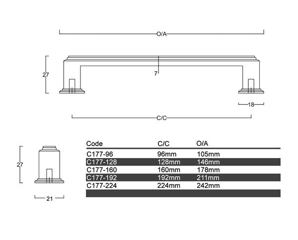 Diagram Satin Nickel OR Black Decorative Square Handle Cabinet Handle (C177 Kirribilli)