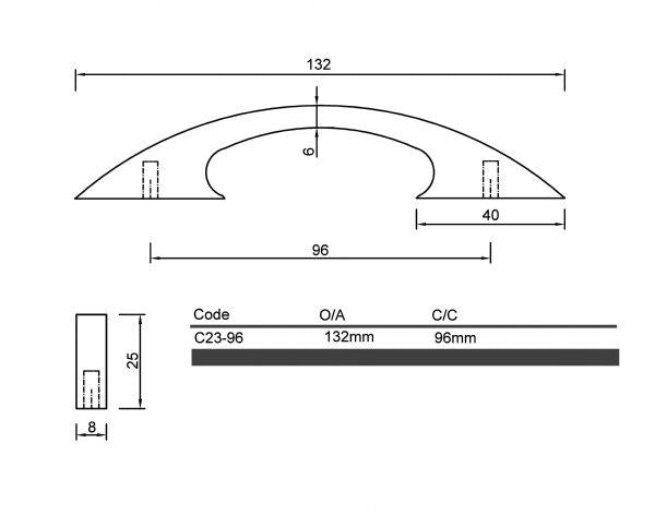 Diagram Satin Nickel Wide Foot Bridge Bow Cabinet Handle (C23 Petrie)