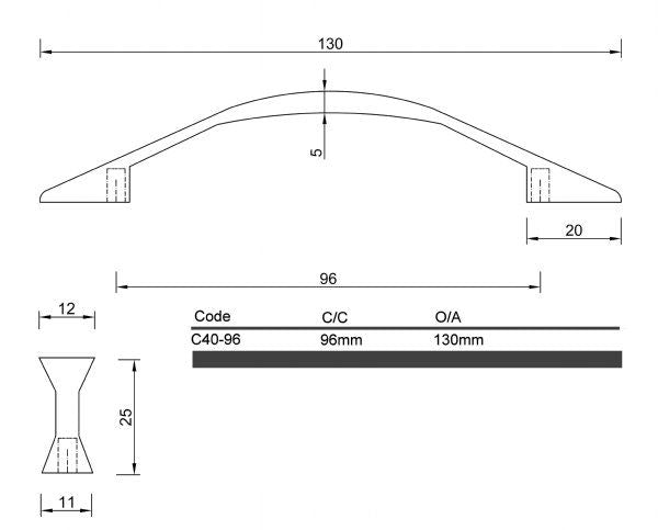 Diagram Satin Nickel or Chrome Organic Bow Cabinet Handle (C40 Banyo Bow)