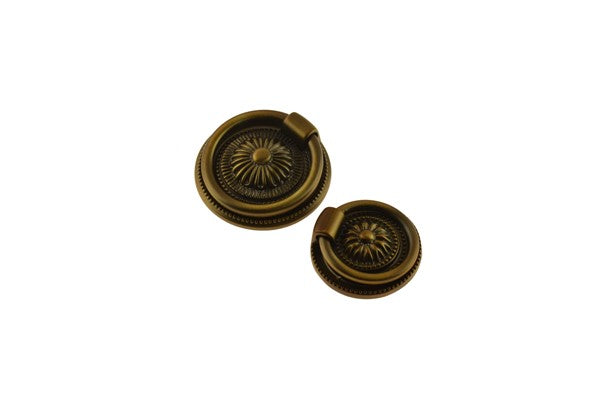 Matt Gold Decorative Round Plate with Ring Pull Cabinet Knob (K64 MattGD Royale Ring Pull)