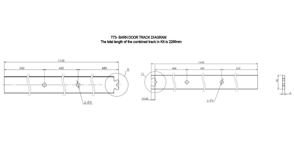 T73 - Brushed Stainless Steel Barn Door Track Kit