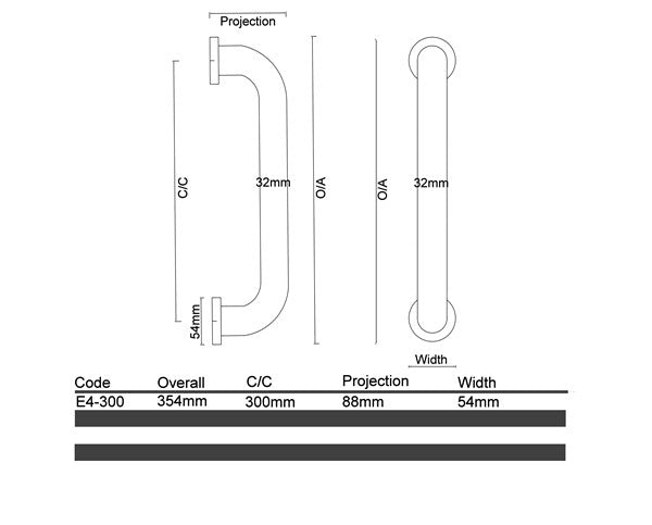 E4- Brushed Stainless Steel Grab Rail